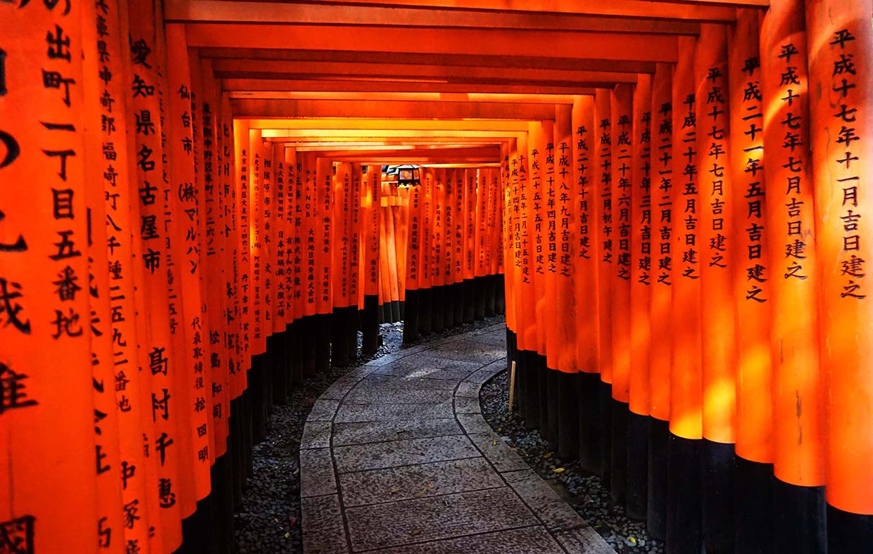 Multiple red religious frame leading to a Japanese Shrine