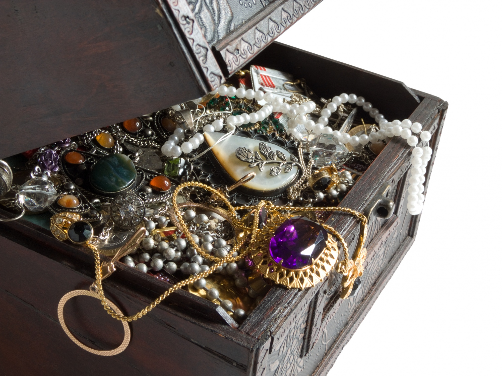 box of vintage jewelry